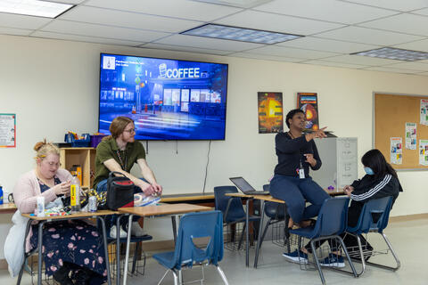 A teacher provides supportive instruction in a class at Eastlake High School in Colorado Springs.